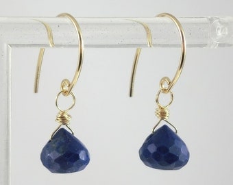 14K Gold Filled Faceted Lapis Lazuli Gemstone Petite Dangle Earrings