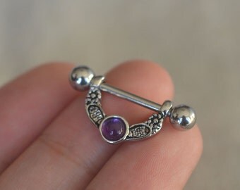 TWO nipple rings amethyst gemstone nipple rings nipple piercing,