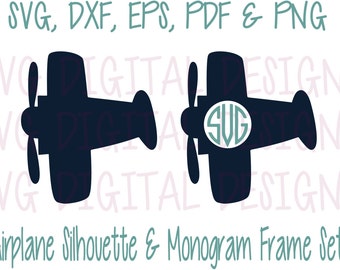 Airplane Svg Monogram frame cut Files, Plane Digital Design Cutting files for Silhouette & Cricut - Svg Dxf Eps - Instant Download