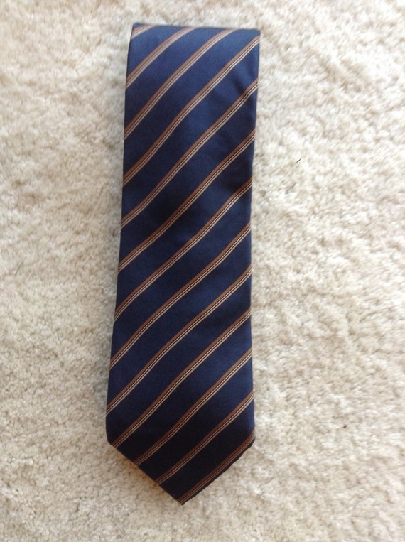 Halston III Navy Blue & Brown Stripe Necktie / Designer