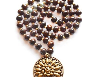 Wood Mala necklace, Yoga Necklace, Mala beads necklace, yoga gift, Meditation necklace, Prayer beads, Gemstone Necklace