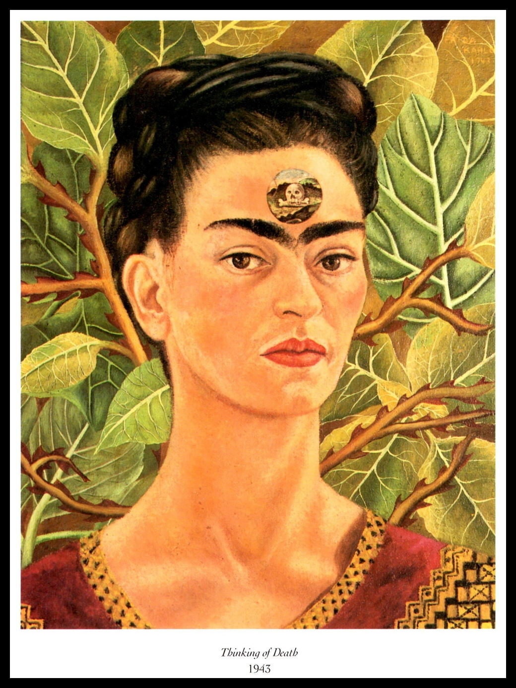 Frida Kahlo 1943 Painting Thinking Of Death Vintage Print