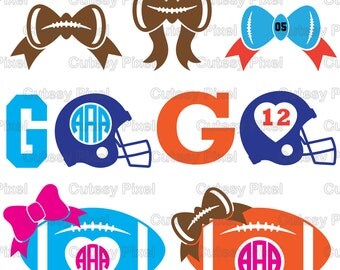Football Monogram bows Frames svg, Svg cutting file, football helmet svg,sports, SVG, DXF, Cricut Design Space, Silhouette Studio