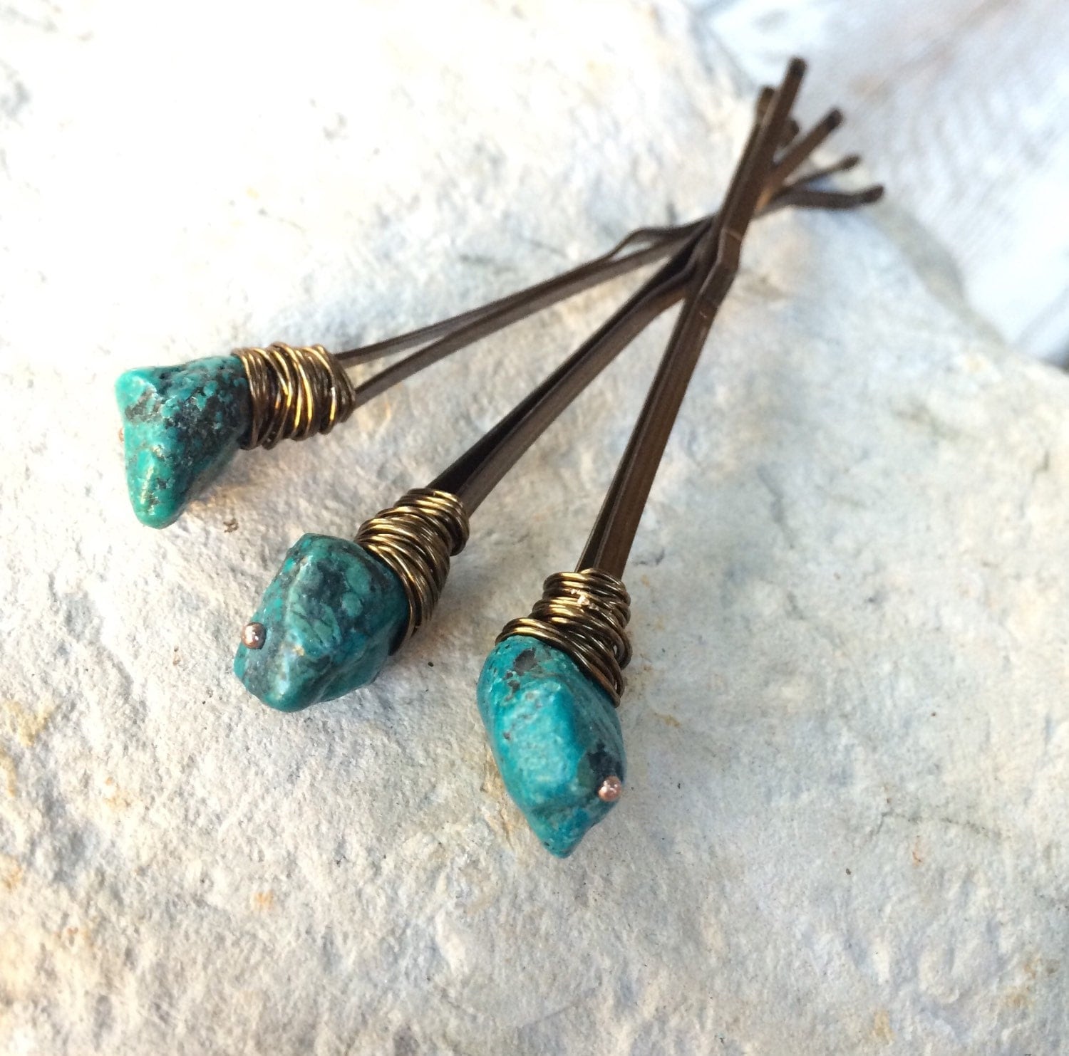 Turquoise hair pins bohemian hair accessories natural stone