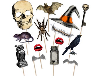 Printable Vintage Halloween Photo Booth Props - Halloween Props - Instant Download Halloween - Halloween Photobooth - Costume Party Props