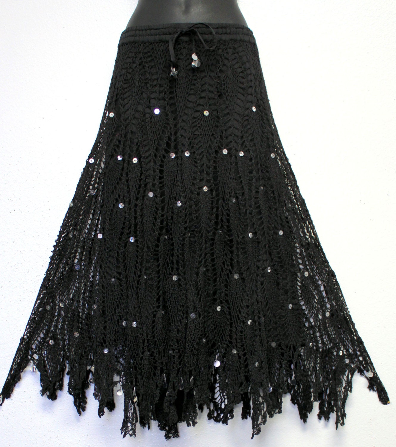 Artsy New Hand Made Crochet Beaded Skirt Lined. Fits Small to