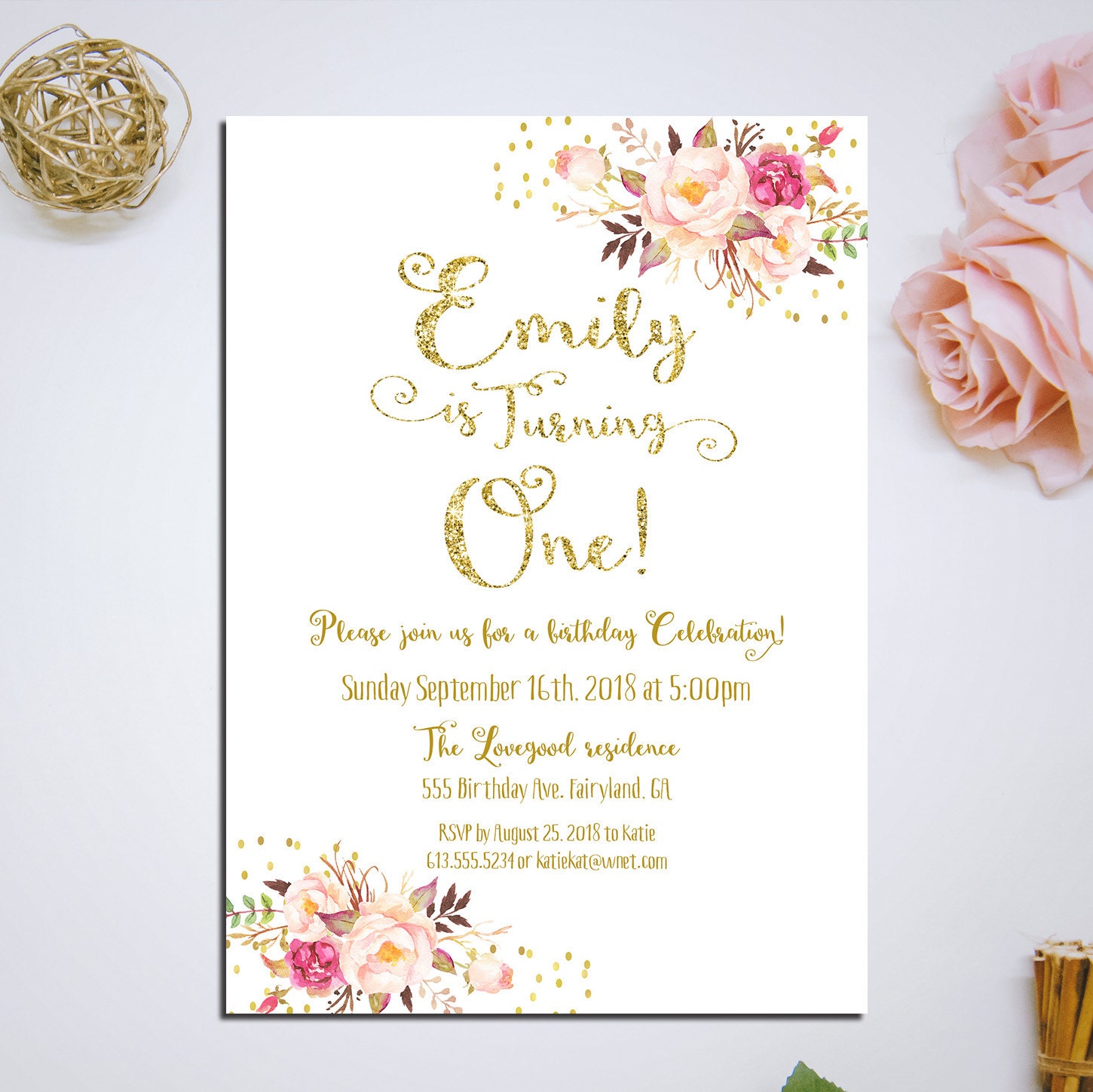 Pink Gold Birthday Invitations 6