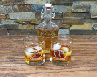 Personalized Whiskey Glasses, Tumblers with Flask, Groomsmen Gift, Best Man, Groom, Gifts for Men, Grandfather Gift