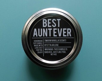 Best Aunt Ever Candle - Scented Soy Candle- Gift for Aunt by Etta Arlene Candles -4 oz Jar