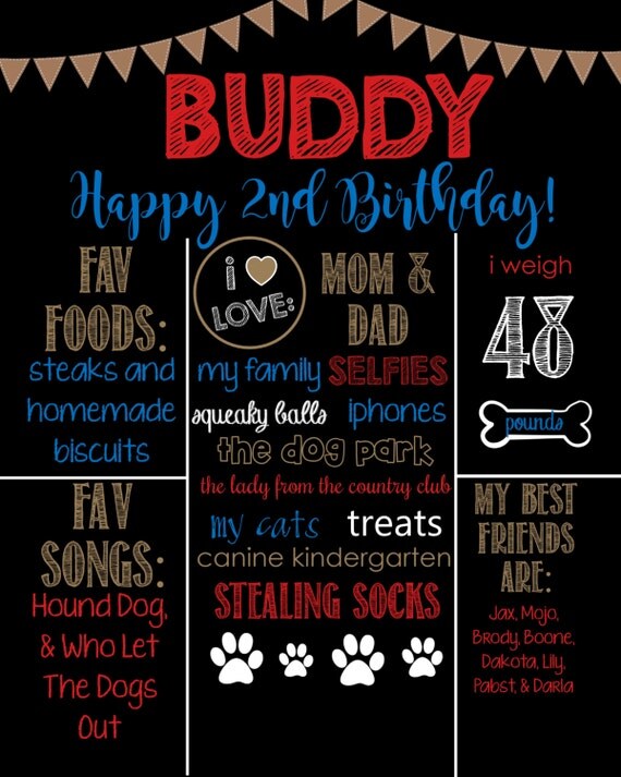 Dog Birthday Chalkboard SignPuppy Dog Dog Bones Printable