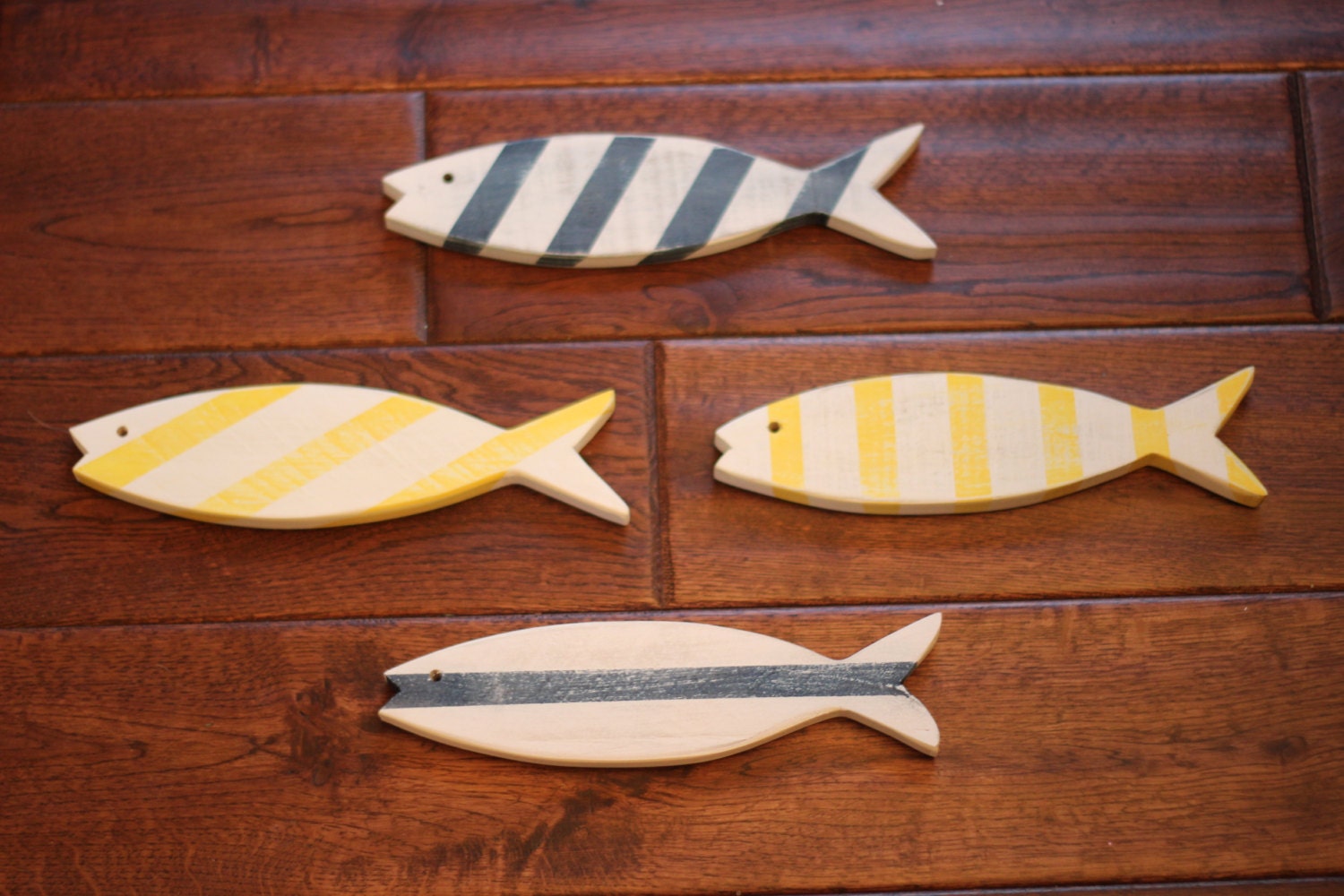 SET OF 4 Wooden Fish Wooden Painted Fish
