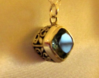 Antiqued Sterling Silver & Blue Topaz Necklace - #140