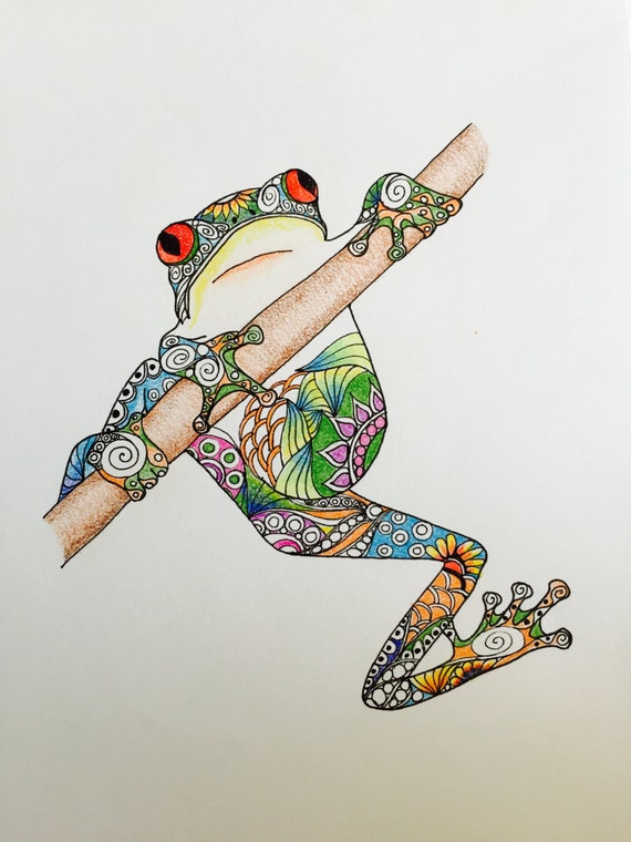 Zentangle Art Frog Drawing Hanging frog Colorful frog