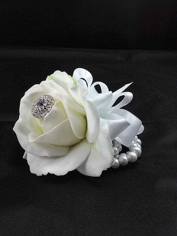 White Rose Wrist Corsage Wedding Flower Prom Corsage Real