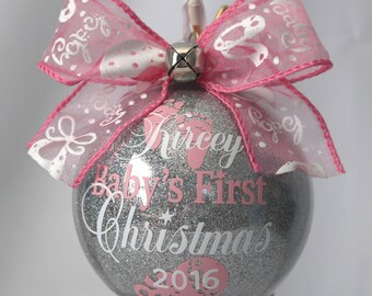 Baby's First Christmas Ornament personalized with any year and baby's name. 4" Acrylic or Glass made with Vinyl decals FIRST NAME ONLY