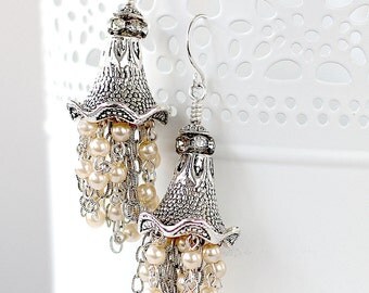 Silver Dangle Earrings - Chandelier earrings - Tassel Earrings - Dangle Earrings - Silver Wedding Earrings - Bridesmaid Earrings