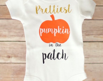 Prettiest Pumpkin in the Patch, Pumpkin Outfit, Pumpkin Girl Shirt, Halloween Baby Girl, Halloween Toddler Girl,Halloween Girl Pumpkin Shirt
