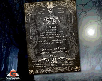 Spooky Halloween Skeleton Invitation Template - Spooky Skeleton Party Invitation - Customized Halloween Invitation Printable Halloween Witch
