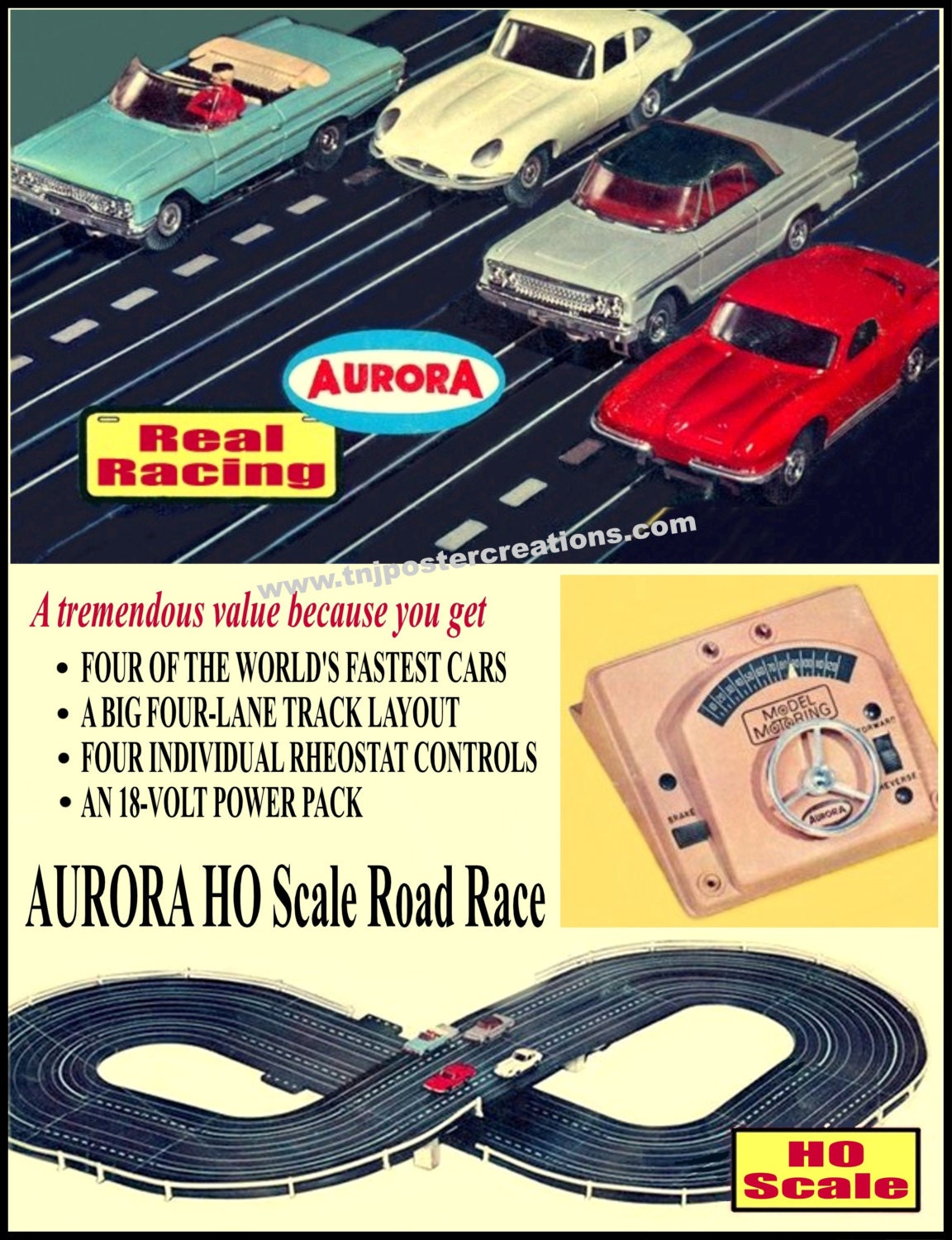 Aurora Real Racing Poster Vintage Slot Car HO by