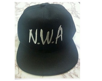 New NWA Embroidery Black FLAT Peak Snapback Cap Hat
