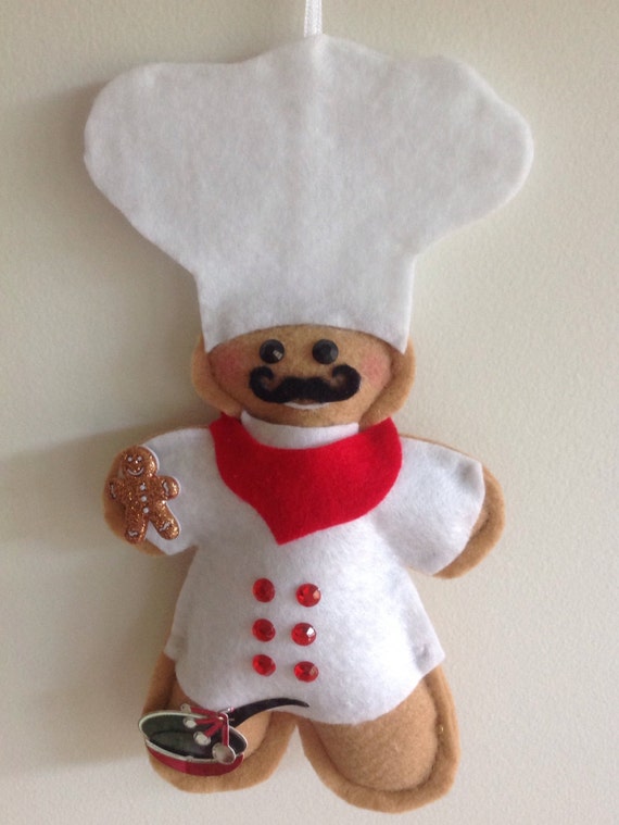 Chef gingerbread decoration: with bakers hat moustache