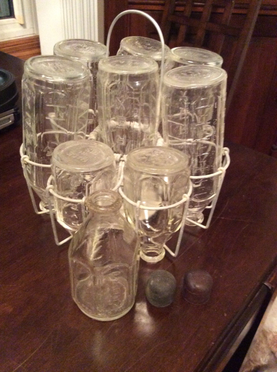 9 Vintage Antique Pyrex Baby Bottles plus sterilizer carrier