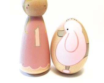 Birthday Cake Toppers Handpainted Peg Doll Wooden Toy
