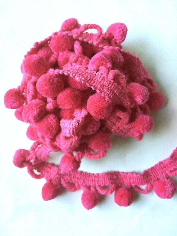 trim yard pom by pom the Crafts Pink Hot Vintage Pom Pom Retro EtsyFabrics Trim by