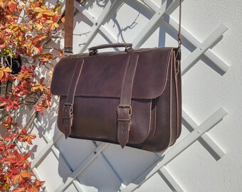 Leather Messenger Bag - Leather Briefcase - 15 inch Laptop Business Bag. Genuine Brown Leather. Handmade in Greece. 4 Colors Available.