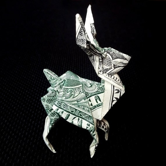 Art Gift DEER Money Origami Buck Handmade of Real by