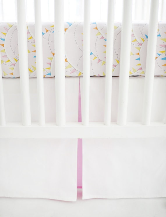 White and Pink 17 Tailored Crib Skirt with by ThreeWishesBeddingCo