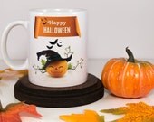 Pumpkin Mug | Happy Halloween and Bats Flying Mug | Halloween Coffee Mug | Happy Halloween | Gift for Him | Gift for Her | Cuevex Mugs