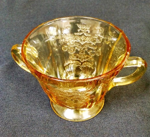 Madrid Federal Glass Amber Depression Glass Sugar Bowl