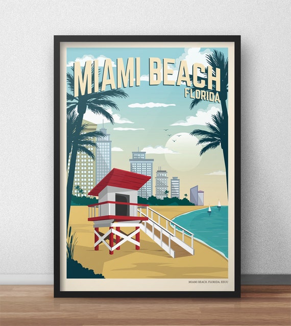 Vintage Travel Poster Miami Travel Decoration Wall Art