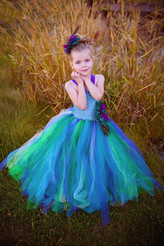 Peacock Tutu Dress Outfit Flower Girl Dress by AckeeTreeClothing