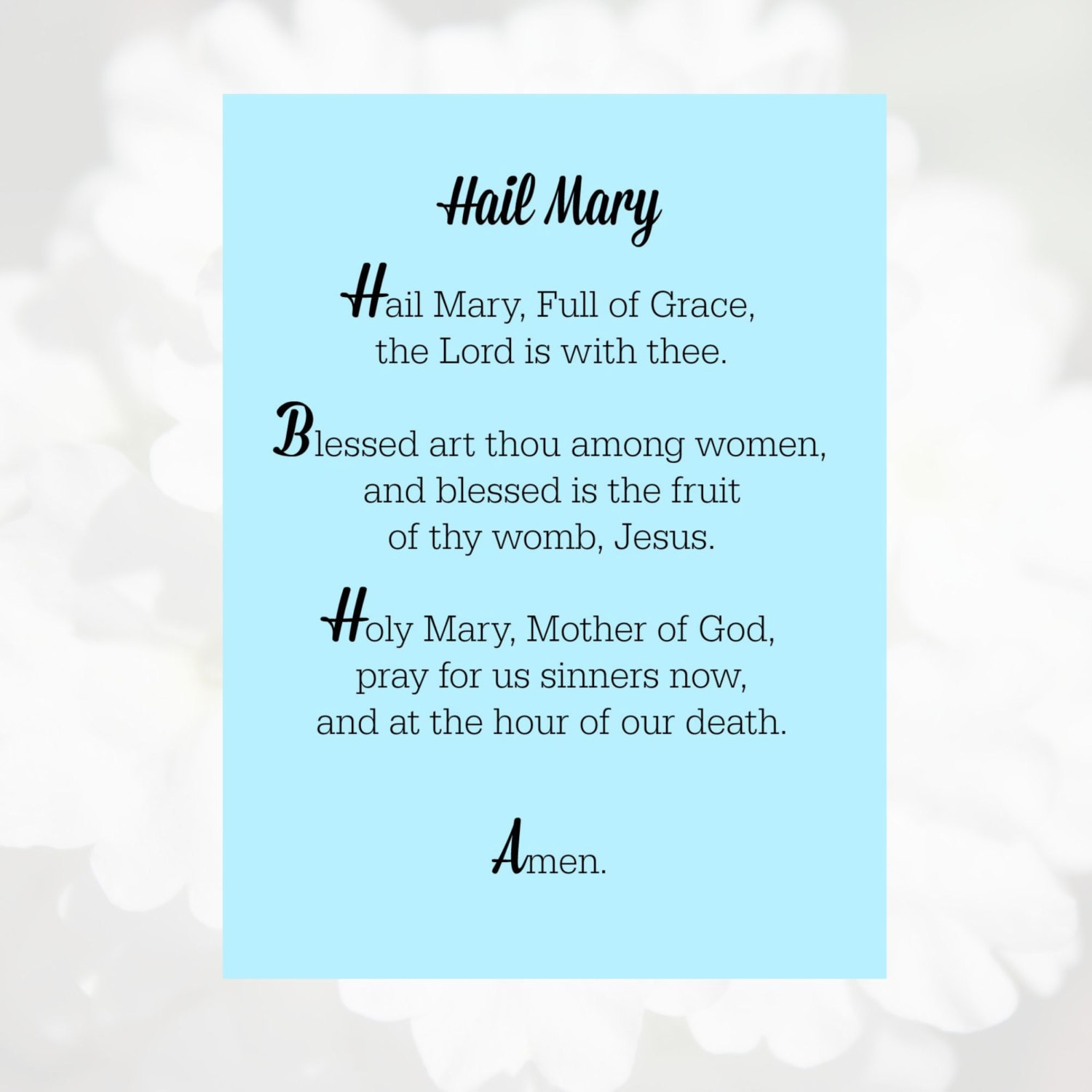 Hail Mary Prayer Card Catholic Prayer Card by ClassicallyPrinted