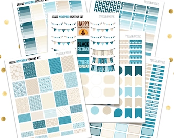 DELUXE NOVEMBER Monthly Kit // Teal Tan (Printable PDF Jpeg) Erin Condren Scrapbooking Plum Paper Planner Filofax Inkwell Press Stickers