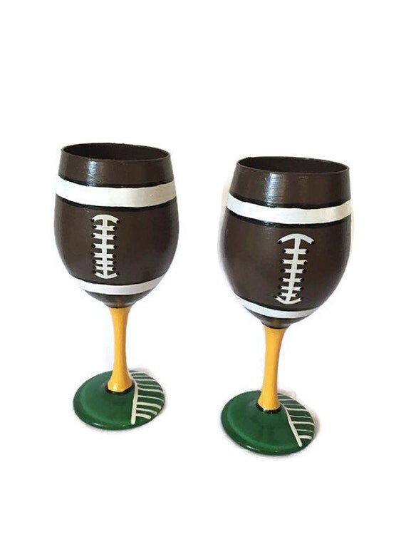Football Wine Glass Hand Painted Wine Glass Football Custom