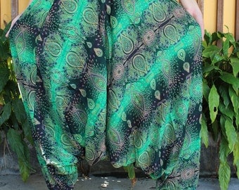 Women Harem Pants Hippie Clothing Drop Crotch Design Green