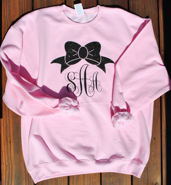 GLITTER Monogram Sweatshirt with Bow by prettandwittdesign on Etsy