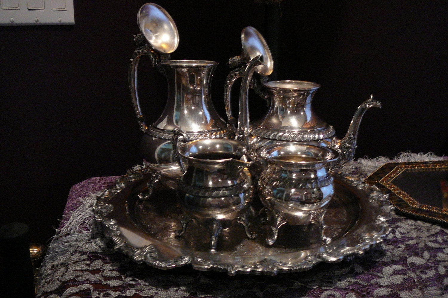British Silver Plate, Coffee and Tea service,Beautiful Repousse