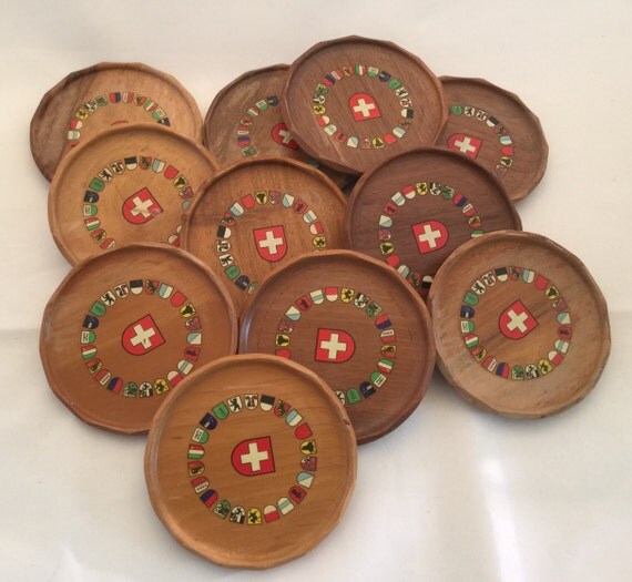 Vintage Wood Drink Coasters from Switzerland