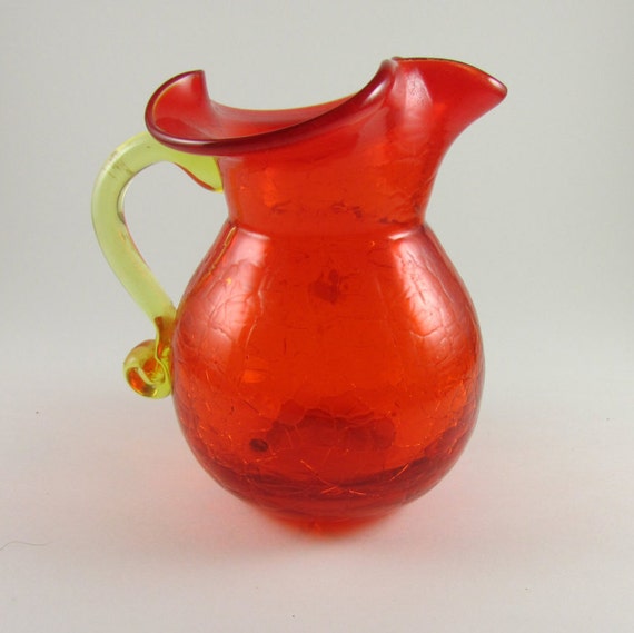 Vintage Blenko Crackle Glass Hand Blown Mini Pitcher 1598