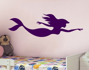 Mermaid Wall Decal Vinyl Sticker Decals Nymph Girl Tail Sea Animal Sea Ocean Bathroom Home Decor Bedroom Dorm Girls Nursery Kids Art ZX151