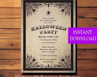 Halloween Party Invitation Spider - Halloween Invitation - Halloween Party Invitation - Printable - Instant Download - Diy