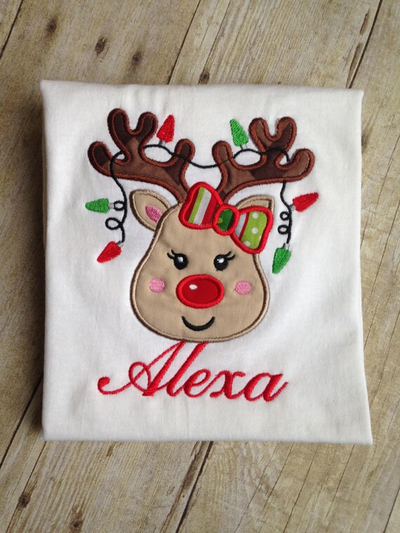 Cute Christmas Applique Girl Reindeer Holiday by NanasApplique