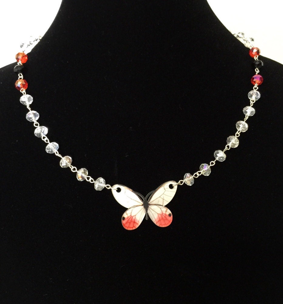 SALE Crystal Beaded Butterfly Necklace