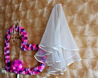Couture bridal veil. IVORY couture wedding veil Elegant bridal veil. Beautiful bride veil with IVORY trim. European designer veil.