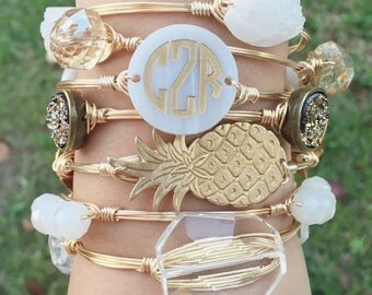 Circle Font Monogram Disc Wire Bangle, Monogram Bracelet, Monogram, Bourbon and Boweties, Moon & Lola Inspired