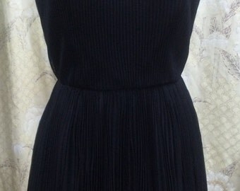 Miss Elliette 1960s Black Mini Dress with Accordian Pleated Chiffon